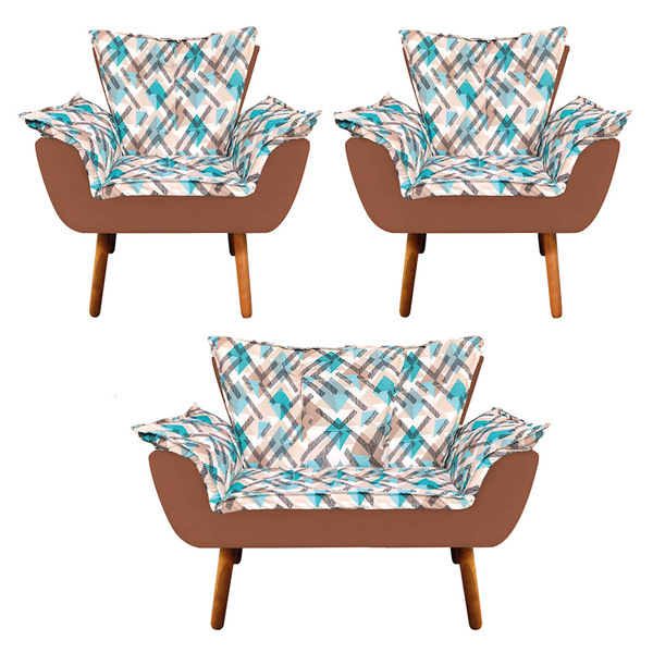 Kit 01 Namoradeira E 02 Poltronas Opala D33 Pés Palito Castan