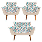 Kit 01 Namoradeira E 02 Poltronas Opala Suede Bege Com D33 Pé