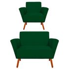 Kit 01 Namoradeira E Poltrona Dora Suede Pés Palito Castanho