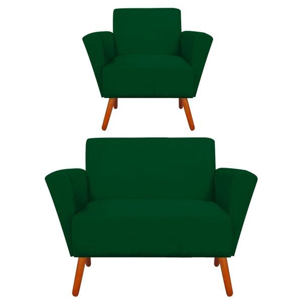 Kit 01 Namoradeira E Poltrona Dora Suede Pés Palito Castanho