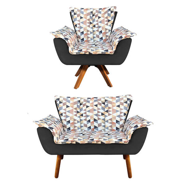 Kit 01 Namoradeira E Poltrona Giratória Opala D87 E Suede Bas