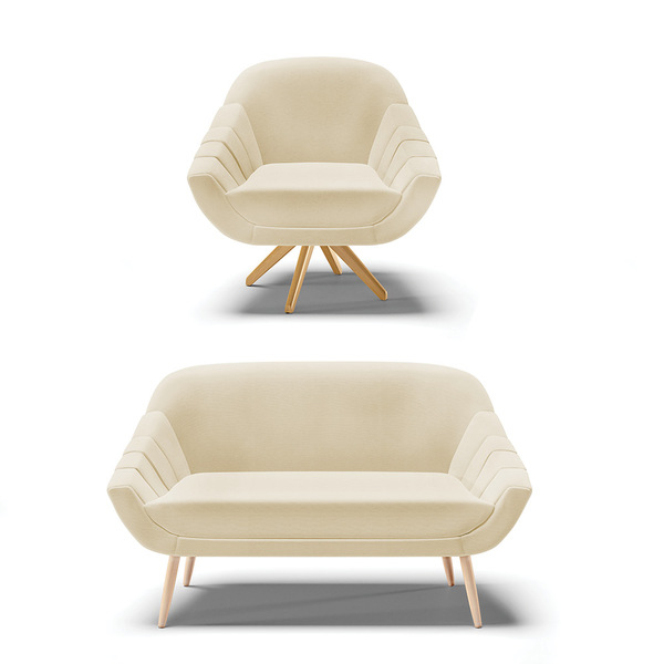 Kit 01 Namoradeira Giovana Pés Palito Natural E 01 Poltrona G