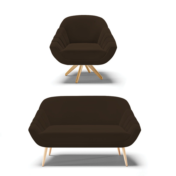 Kit 01 Namoradeira Giovana Pés Palito Natural E 01 Poltrona G