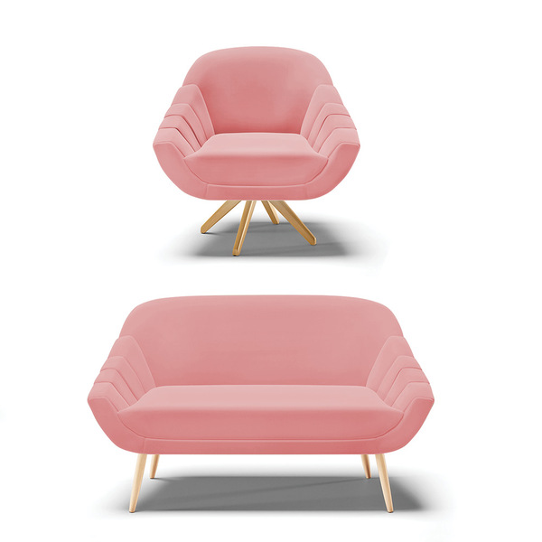 Kit 01 Namoradeira Giovana Pés Palito Natural E 01 Poltrona G