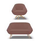 Kit 01 Namoradeira Giovana Pés Palito Natural E 01 Poltrona G