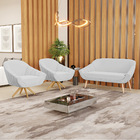 Kit 01 Namoradeira Giovana Pés Palito Natural E 02 Poltronas