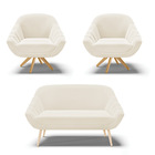 Kit 01 Namoradeira Giovana Pés Palito Natural E 02 Poltronas