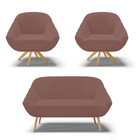 Kit 01 Namoradeira Giovana Pés Palito Natural E 02 Poltronas