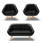 Kit 01 Namoradeira Giovana Pés Palito Natural E 02 Poltronas