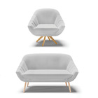 Kit 01 Namoradeira Pés Palito Natural E 01 Poltrona Giratória