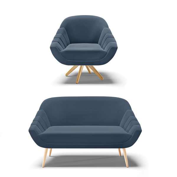 Kit 01 Namoradeira Pés Palito Natural E 01 Poltrona Giratória