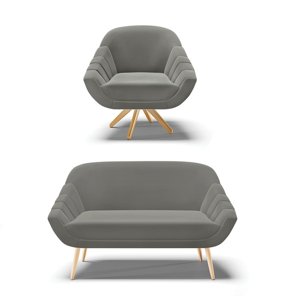 Kit 01 Namoradeira Pés Palito Natural E 01 Poltrona Giratória