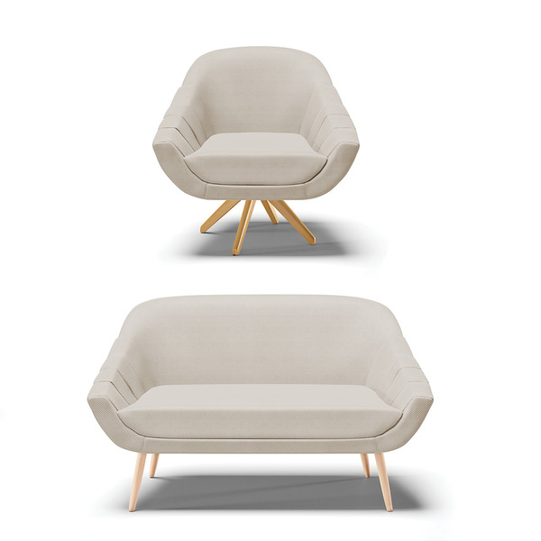 Kit 01 Namoradeira Pés Palito Natural E 01 Poltrona Giratória