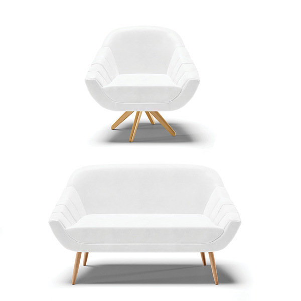 Kit 01 Namoradeira Pés Palito Natural E 01 Poltrona Giratória