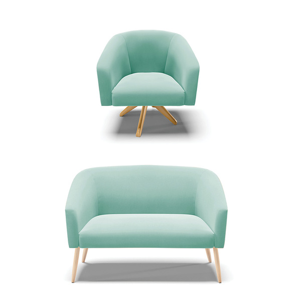 Kit 01 Namoradeira Pés Palito Natural E 01 Poltrona Giratória