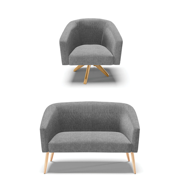 Kit 01 Namoradeira Pés Palito Natural E 01 Poltrona Giratória