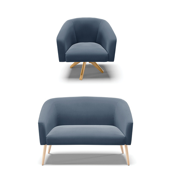 Kit 01 Namoradeira Pés Palito Natural E 01 Poltrona Giratória