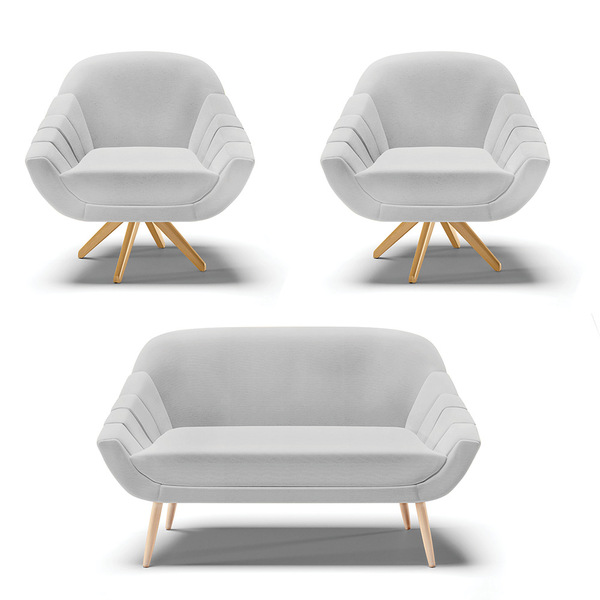 Kit 01 Namoradeira Pés Palito Natural E 02 Poltronas Giratóri