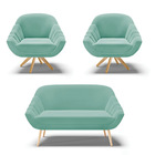 Kit 01 Namoradeira Pés Palito Natural E 02 Poltronas Giratóri