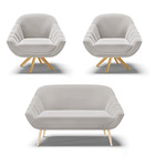 Kit 01 Namoradeira Pés Palito Natural E 02 Poltronas Giratóri