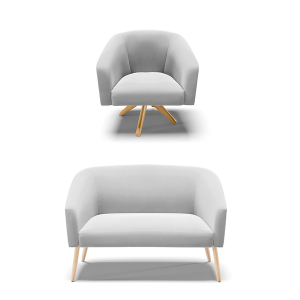 Kit 01 Namoradeira Stella Pés Palito Natural E 01 Poltrona Gi