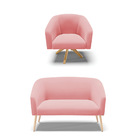 Kit 01 Namoradeira Stella Pés Palito Natural E 01 Poltrona Gi