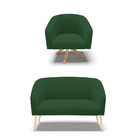 Kit 01 Namoradeira Stella Pés Palito Natural E 01 Poltrona Gi