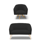 Kit 01 Namoradeira Stella Pés Palito Natural E 01 Poltrona Gi