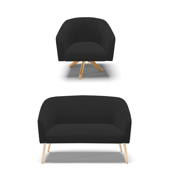 Kit 01 Namoradeira Stella Pés Palito Natural E 01 Poltrona Gi