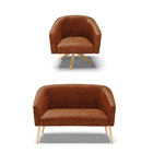 Kit 01 Namoradeira Stella Pés Palito Natural E 01 Poltrona Gi