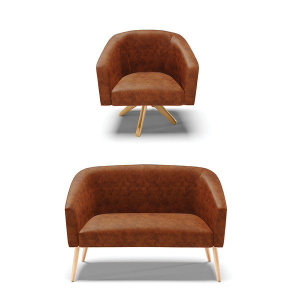 Kit 01 Namoradeira Stella Pés Palito Natural E 01 Poltrona Gi