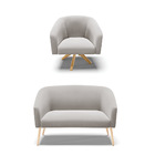 Kit 01 Namoradeira Stella Pés Palito Natural E 01 Poltrona Gi