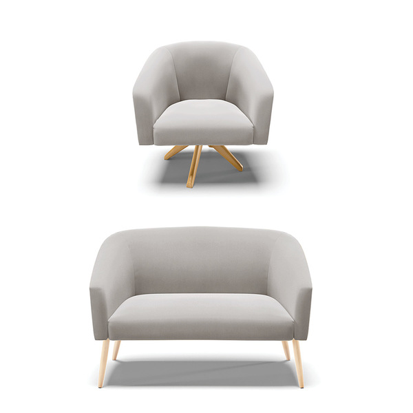 Kit 01 Namoradeira Stella Pés Palito Natural E 01 Poltrona Gi