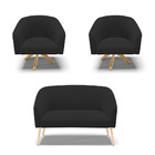 Kit 01 Namoradeira Stella Pés Palito Natural E 02 Poltronas G