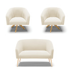 Kit 01 Namoradeira Stella Pés Palito Natural E 02 Poltronas G