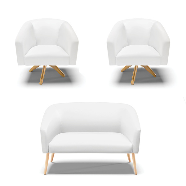 Kit 01 Namoradeira Stella Pés Palito Natural E 02 Poltronas G