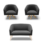 Kit 01 Namoradeira Stella Pés Palito Natural E 02 Poltronas G