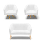 Kit 01 Namoradeira Stella Pés Palito Natural E 02 Poltronas G