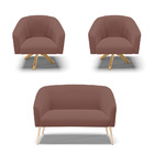 Kit 01 Namoradeira Stella Pés Palito Natural E 02 Poltronas G