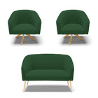 Kit 01 Namoradeira Stella Pés Palito Natural E 02 Poltronas G