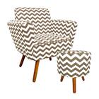 Kit 01 Poltrona Com 01 Puff Dora Estampado Bege Pés Palito