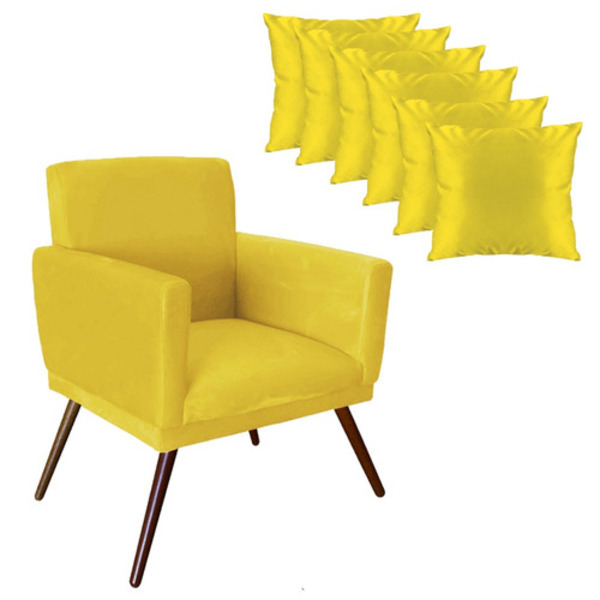 Kit 01 Poltrona Decorativa Gênesis E 06 Almofadas Para Sala E