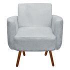 Kit 01 Poltrona E 01 Puff Agatha Suede Cinza Pés Palito Casta