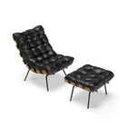 Kit 01 Poltrona E 01 Puff Costela Corano Base Metálica Preto