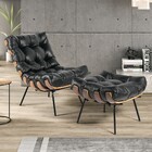 Kit 01 Poltrona E 01 Puff Costela Couro Legítimo Preto Base M