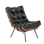 Kit 01 Poltrona E 01 Puff Costela Couro Legítimo Preto Base M