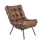 Kit 01 Poltrona E 01 Puff Costela Couro Nozes Base Metálica P