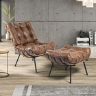 Kit 01 Poltrona E 01 Puff Costela Couro Nozes Base Metálica P