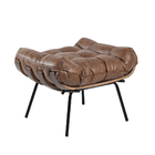 Kit 01 Poltrona E 01 Puff Costela Couro Nozes Base Metálica P