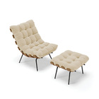 Kit 01 Poltrona E 01 Puff Costela Linho Areia A27 Base Metáli